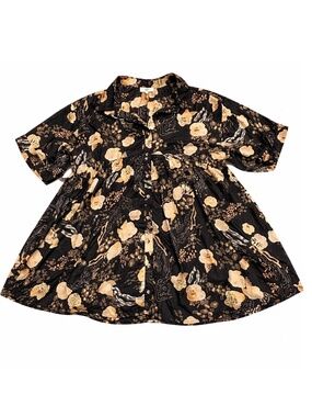 Entro Babydoll Dress Black Floral Oversized Boho Pockets Size Large